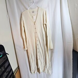 A New Day Women's Cardigan Dress XXL‎ Button Front Ribbed Knit Long Sleeve Cream